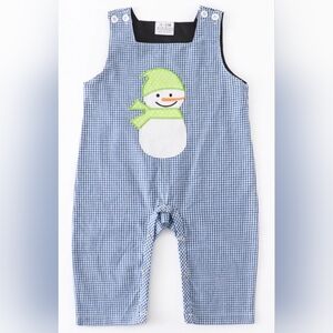 Baby Blue and White Plaid Snowman Applique One-Piece NWOT